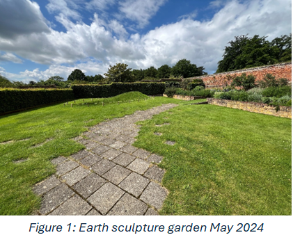 Image of the earth sculpture garden at Markshall - May 2024